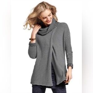 CAbi Black & White Striped Cowl Neck Sweater